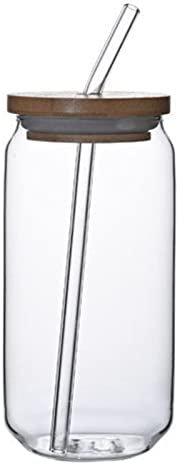 Bullpiano Verre à café glacé avec couvercle en bambou et paille Ensemble de tasses en verre en forme de canette de 16 oz Ensemble de verres à jus de printemps et d'été