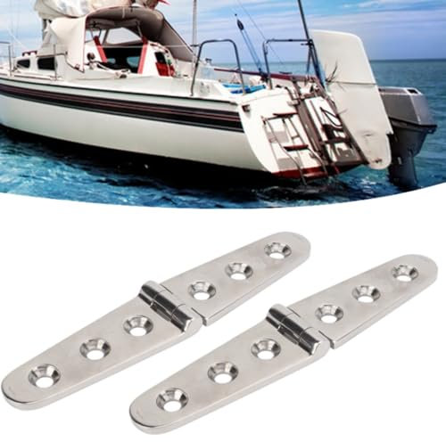 2pcs Heavy Duty Strap Hinge with Holes, Marine Strap Hinge Stainless Steel Marine Home Hardware Cabinet Hinges Boat for Garden Gate Ginges (3 Hole)