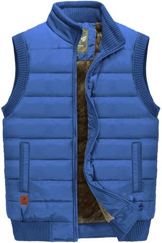 XinYangNi Western Goose Down Sherpa Lining Cold Fishing Softshell Boy's Vest with Pockets for Men Light Blue US XL