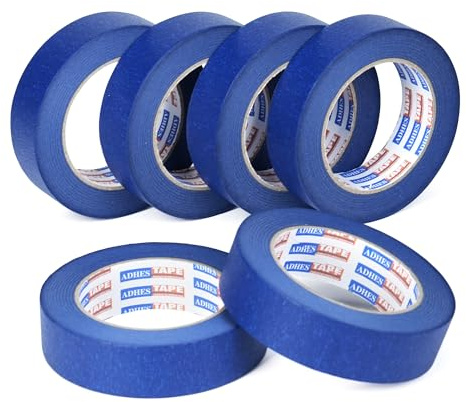 ADHES Resiste Aux UV Ruban De Masquage, Ruban Adhésif De Peintres Bleu | Pour Décoration, Bande de Masquage pour étiquetage, Artisanat, Intérieur et Extérieur,25MM x 50m,Lot de 6 rouleaux