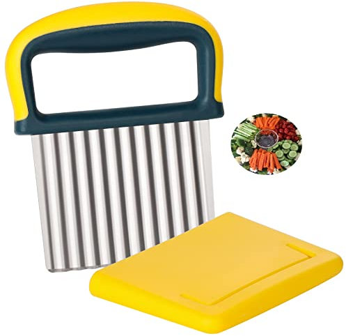Stainless Steel Potato Cutter - Wavy Blade Chips Cutter, French Fry Slicer, Vegetable & Fruit Slicer, Yellow
