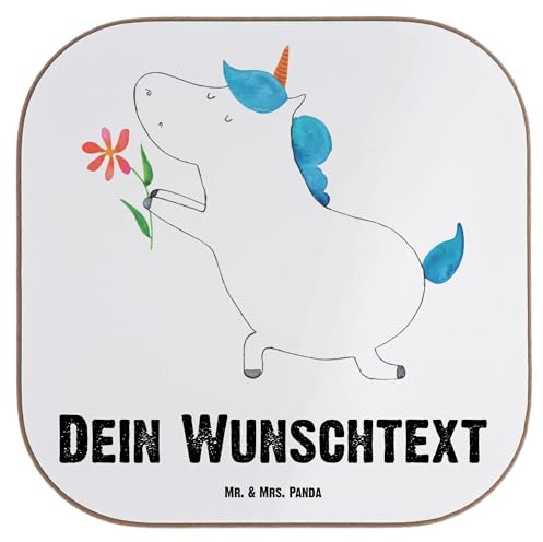 Mr. & Mrs. Panda Personalisierter Untersetzer Einhorn Blume - Personalisierte Geschenke, Filzuntersetzer, Kerze, Ehe, Liebe, Freund, Einhörner, Unicorn, Bedrucken, Bierdeckel, Blumenuntersetzer
