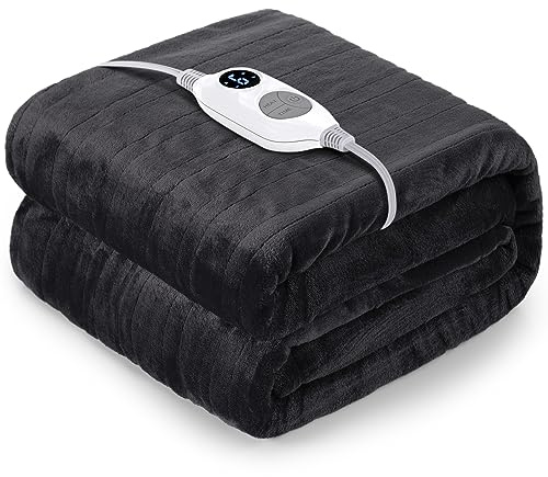 Warmrest Heated Blanket Electric Throw Blanket, 130x160CM Large, Gray | Energy-Saving, Fast Even Heating, 6 Heating Levels, 2-10 Time Setting, Over-Heat Protection, Machine Washable, for Sofa