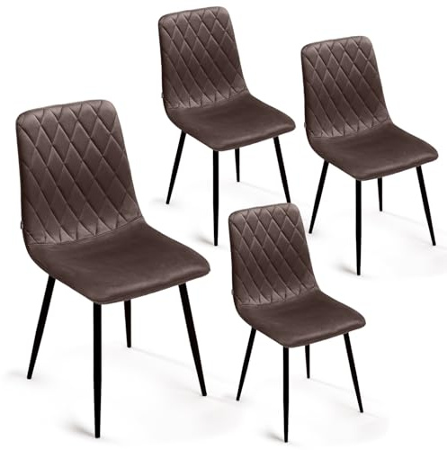 Mevsim Store Esszimmerstühle 4er Set Braun – Samt Gepolstert mit Rautensteppung – Stühle Esszimmer Modern & Bequem – Küchenstühle mit Metallbeinen Schwarz – Essstühle für Küche & Wohnzimmer