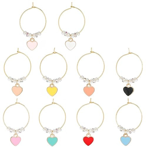 SUNNYCLUE 1 Box 10 Stück Weinglas Anhänger Weinglas Marker Weinglas Kennzeichnung Herz Liebe Valentinstag Weinglas Anhänger Zum Sammeln Hochzeit Urlaub Geschenke Party Gastgeschenke Getränke Dekorati