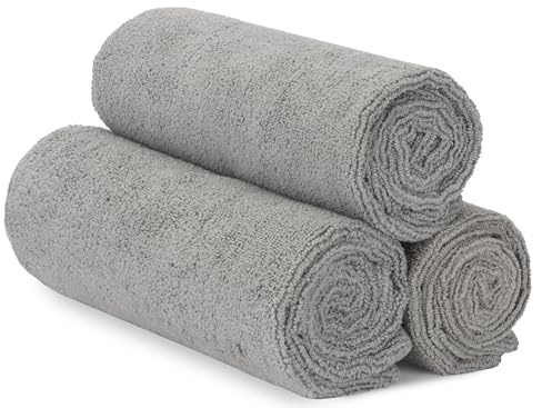 S&T INC. Microfiber Gym Towels, 3 Pack, 16 x 27, Dark Grey