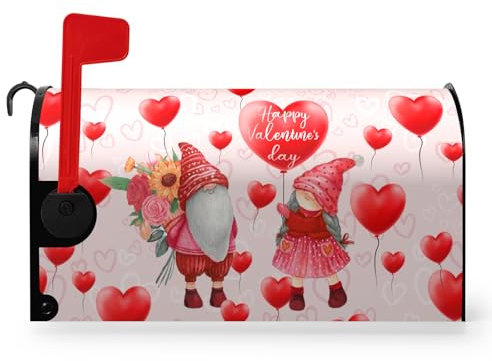 Dacawin Happy Valentines Day - Coperture magnetiche per cassetta postale di San Valentino, dimensioni standard, copertura per cassetta postale di San Valentino, cuore rosso, gnomo, floreale,