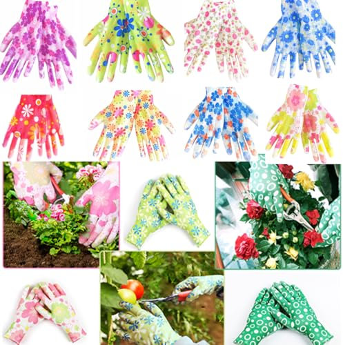 GAVOROHANS 10 Pairs Gardening Gloves Women Polyester knitting with PU Coated Work Gloves Ideal for General Light Work Comfortable Lightweight (10 Random Beautiful Colors, M/8')