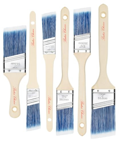 Bates Paint Brushes - 6 Pack, 1, 1.5, 2 Angle Brushes, Treated Wood Handle for Walls, Stain & Furniture Painting