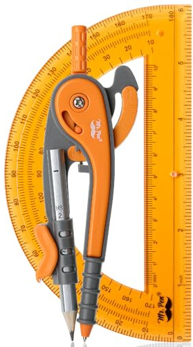 Mr. Pen - Set compasso e goniometro, kit geometrico, goniometro con bussola, goniometro, bussola per geometria, bussola matematica, scuola di bussola, bussola matematica e goniometro, strumenti