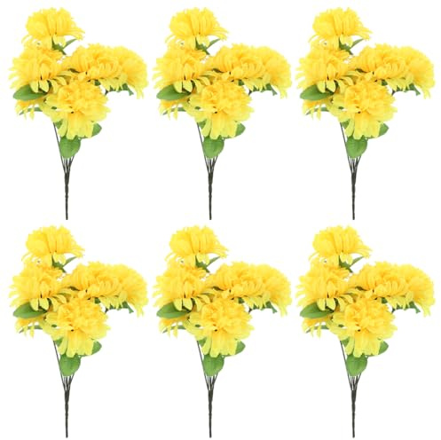 DEARMAMY 6 Künstliche Chrysanthemen Grabchrysantheme Blumenstrauß Wetterfeste Grabdekoration Für Friedhof Und Gedenkstätten 34.00 X 16.00 X 11.00 cm