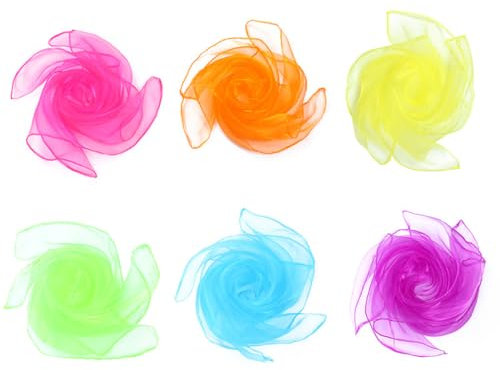 Whakano 6 Stück Square Jongliertücher Seidentücher Chiffontücher,Performance Tanztücher,Gymnastiktücher Jonglier Tücher Schals für Tanzen,Jonglieren,Sensorisches,Tanztücher,70cm,Gemischte Farbe E