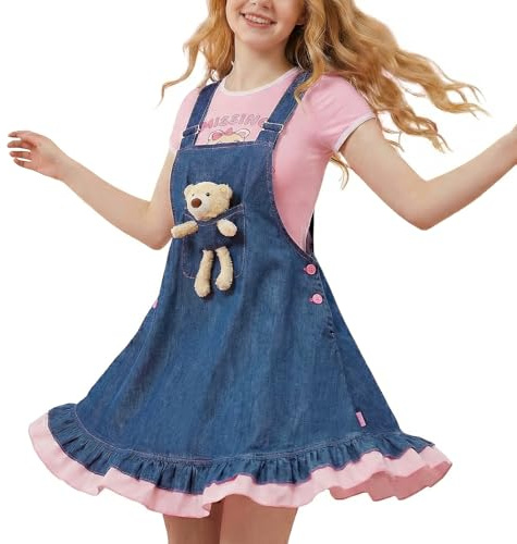 CutiePlusU Dam, ledig denim, suspenderklänning, sommar, jeansklänning – björn, baby, denim, overaller, klänning, Mazarine, M