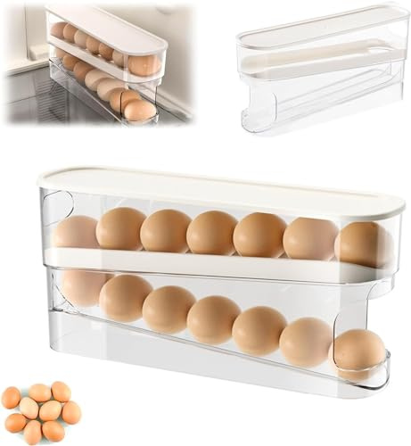 EHOTER Eierspender Automatisch Rollend Eier Organizer für Kühlschrank 2-stöckiger Eier Aufbewahrungsbehälter Stapelbar Durchsichtig Küche Eierspender Eier Aufbewahrungbox (1)