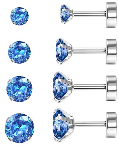 JeweBella 4Paar G23 Titan Ohrringe Damen Medizinische Ohrstecker 2/3/4/5MM | Hypoallergen Cubic Zirkonia Titan Ohrstecker Set für Damen Herren Kinder,Gesundheitsstecker Ohrringe,Knorpel Piercing Ohr