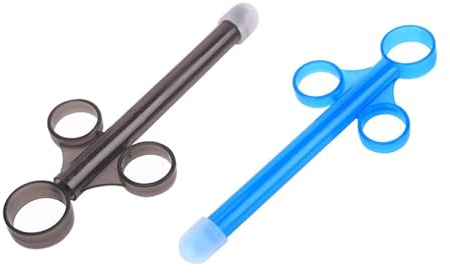 2pcs Lube Applicator Injectors, Lube Applicator Syringe (Black & Blue) | Smooth Rimmed Cap, ABS Plastic, Vaginal Lubricant Applicator Injectors, Reusable