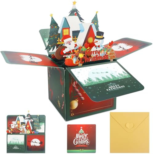 Pop-Up Karte Weihnachten mit Umschlägen,3D Pop Up Weihnachtsbaum Weihnachtsmann,Lustige 3D Weihnachtskarte,Weihnachtskarten,Weihnachten Karte für Kinder Mädchen und Jungen