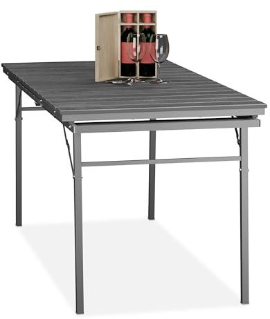 Relaxdays Gartentisch klappbar, Kunststoff, Stahl, 8 Personen, grau