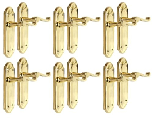Ashford Brass Internal Latch Door Handles - Door Handles Internal Sets, Brass Door Handle Set for Internal Doors, Door Handle in Electro Brass, 170mm x 48mm (6 Pair of Latch Handles)
