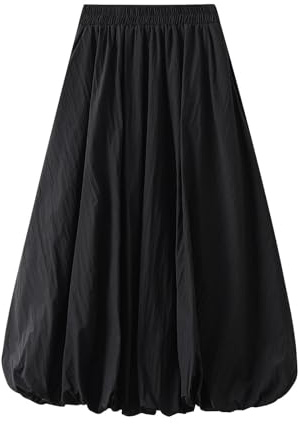 CheJooe Falda larga Y2K Bubble para mujer, acampanada, bonita, globo, elegante, para playa, holgada, Negro, Talla única