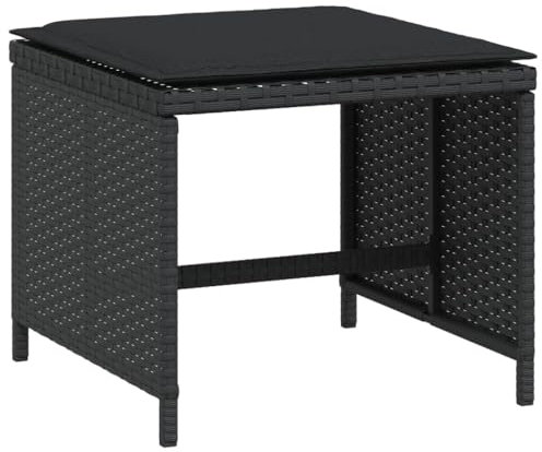 Makastle 4er-Set Outdoor Poly Rattan Hocker, Fußhocker mit Polster, Außen Wetterfest Gartenhocker Sitzhocker Sitzbank Fußauflage Fußstütze, Patio Ottoman Schwarz 41x41x36 cm