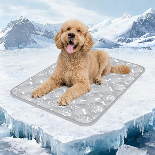 Rywell Kühlmatte Hund, Arc-Chill-Gewebe, 2cm Dick, 90x70 cm, Grau | Wasserdicht, für große hunde, ideal für sommer und reise, extra dick