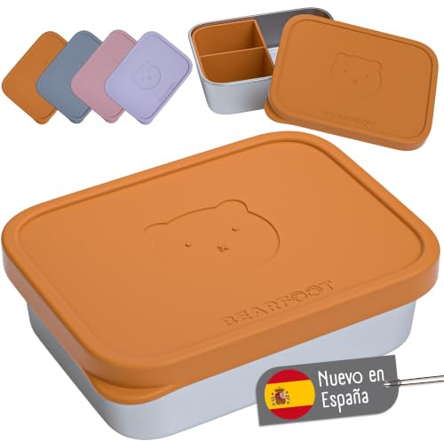 BEARFOOT Edelstahl Brotdose Kinder mit Silikondeckel (Braun, 700 ml)