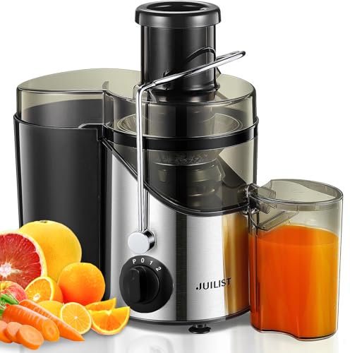 Juicer Machines, Juilist Centrifugal Juicers Whole Fruit and Vegetables 400W, Large 3” Feed Chute Juice Extractor Machine, 3 Speed Control, Cleaning Brush and Recipe Included, Silver