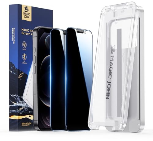MAGIC JOHN 3rd Gen for iPhone 12 Pro Max Privacy Screen Protector, 2 Pack | 28° Anti-Spy, 9H Tempered Glass, Easy Installation, Bubble Free, 1:1 Full Coverage, Auto Dust-Elimination, Anti Scratch