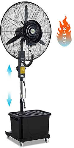 HMASNSEIY Kylfläkt med dimma, 90° oscillerande dimfläkt, höjdjusterbar stående fläkt med 11 gallontank, fläktar för trädgården utomhus (71 cm)