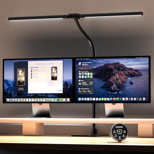EYOCEAN Lampe de Bureau, Lampe de Bureau à Double Tête, 24W 80cm avec Télécommande, Température de couleur réglable, sans éblouissement, Lamp de Moniteur Dimmerable, PC Lamp pour Écran