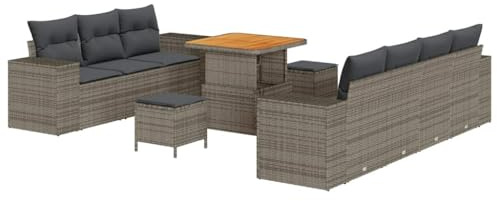 vidaXL Trädgårdsoffset 10 pcs Grå konstrotting, Trädgårdsoffor, modern utemöbler, hållbara UV-motståndiga material, lättskött patiomöbler