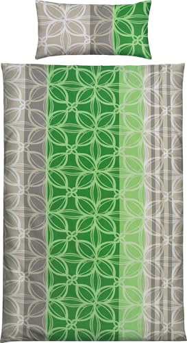 Erwin Müller Bettwäsche Single-Jersey grün-grau Größe 40x80 cm / 135x200 cm - temperaturausgleichend, bügelfrei, mit Reißverschluss