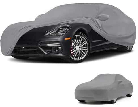 Autoabdeckung Indoor Grau für Porsche Panamera 2010-2025, Stretch Soft Satin Maßgeschneidert Atmungsaktiv Staubschutz Vollgarage Autoabdeckung für Tiefgarage, Autoausstellung