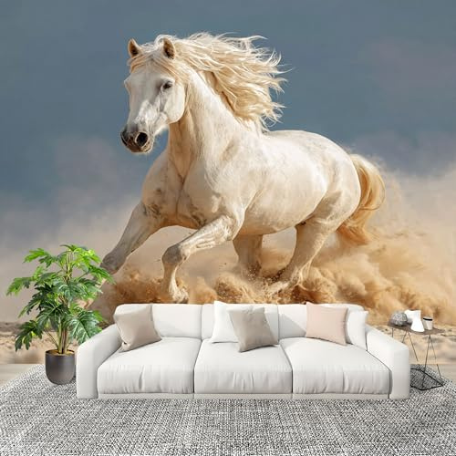Dormitorio Papel Pintado Una Imagen de Un Caballo Blanco Pared Panorámico 400x280 cm Animal Caballo Fotomurales No Tejido, Póster Gigante de Pared Personalizado 3D Para Salón Fotomurales