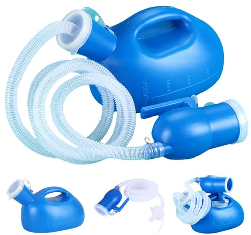 Urinario portátil para hombres, botella de orina a prueba de derrames de 2000 ml/68 oz con escala y tapa, orinal masculino con 63 tubo largo, botellas de orina para hombres de viaje de hospital de vi