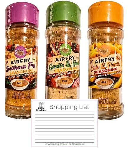 Spice Emporium 3 Pack Seasoning Bundle – Chip, Southern Fry & Garlic & Herb (80g Each) with Gifty Goodness Shopping List – Perfect for Cooking, Frying & Baking