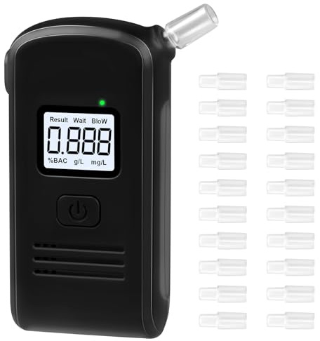 Alkoholtester, Aweohtle Alkoholmessgerät mit 20 Mundstücken und digitaler LCD-Anzeige, Alkoholtester Polizeigenau Promillemessgerät für private und professionelle Nutzung zu Hause oder auf Partys