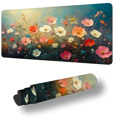 Tapis de Souris XXL 1200 x 600 mm Grand Tapis de Souris Gamer CouleurSous Main Bureau Bords Cousus Imperméable Antidérapant pour PC, Ordinateur Portable Améliore la Précision et Vitesse, Fleur S-5159