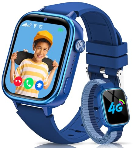 RUXINGX 4G Smartwatch Bambini, IP68 Impermeabile Smartwatch con GPS, SOS, Telefono, HD Videochiamata, Chat Vocale, modalità Lezione, Sveglia, Sonno, Orologio Bambini per Ragazze e Ragazzi, Blu