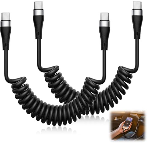 2PCS 66W Coiled USB C to C Cable, Fast Charge & Data Transfer, 0.3-1.2m | Coiled Type-C Charging Cable for Apple iPhone 16/17 Pro Max, iPad, Samsung Galaxy S23. Short Coiled Design.