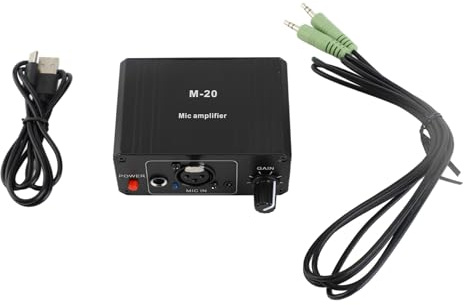 Préampli de microphone, préamplificateur de micro rechargeable à sortie XLR de puissance 48 V à gain élevé pour microphones dynamiques et à condensateur