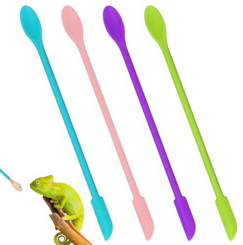 Xelsluthe 4 Pcs Reptile Spoon, Crested Gecko Food Mixing Spoon Crested Gecko Accessories Long Handle Feeding Tool fit Lizard Gargoyle Bearded Dragon