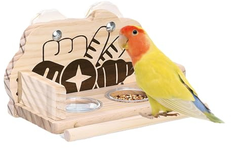 Per Cibo Per Uccelli | Distributori Doppi Di Cibo Trasparenti - Design Antispruzzo Trespoli In Legno Naturali Per Uccelli - Per Cocorite Parrocchetti Piccioni Interno Esterno Bagno Doccia