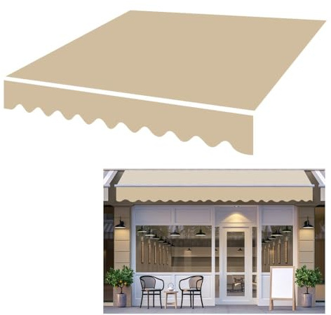 HOUKOIKBUG Generisch Markisenbespannung Ersatzstoffe 250x200cm Markisenstoff Mit Volant Für Gelenkarmmarkise, Sonnenschutz Canvas Aus Polyester, Einfach Wechseln(Light Khaki,3x2m/10x6.5ft)