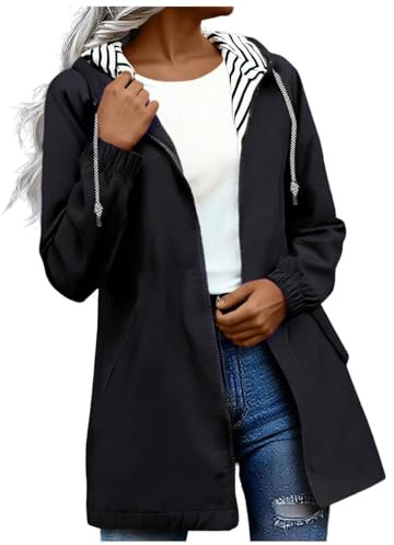 Générique Veste de Pluie Femme Imperméable, Mi-Longue à Capuche avec Coupe ajustée, Tissu Léger et Confortable Manteau Idéal pour Le Printemps, L’automne et Les Voyages