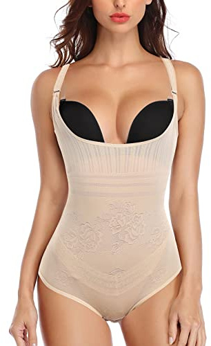 MISS MOLY Shapewear Bodysuit for Women Tummy Control Shapewear Open Bust Body Shaper Sculpting Bodysuit- Nude XL
