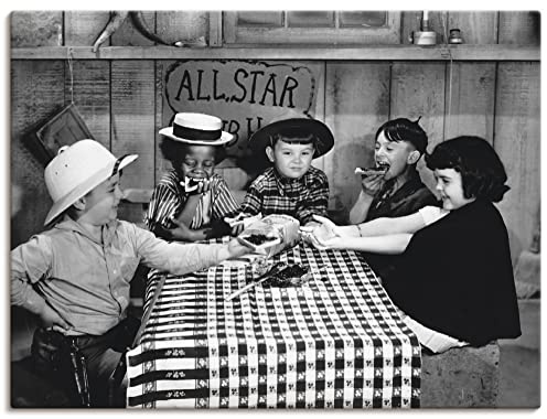 ARTLAND Wanddeko Leinwand Bilder Wandbild 80 x 60 cm Film TV Kino Gang Gruppe Kinder Die kleinen Strolche 1935 Vintage Schwarz Weiß Filme T0HN