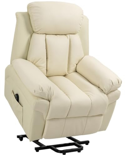 HOMCOM Fauteuil releveur électrique, Fauteuil Relax électrique avec Repose-Pied Ajustable, Dossier inclinable, télécommande, Poche latérale, pour Personnes âgées, crème