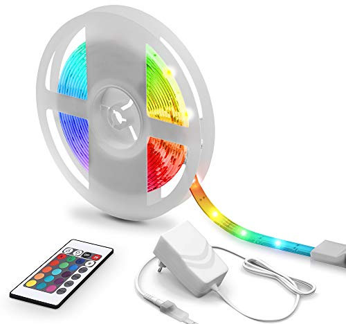 B.K.Licht 5 metro Tiras LED con cubierta de silicona, 16RGB Flexibles Multicolor, LED Kit Completo con mando a distancia, Luz Ambiental, uso interior